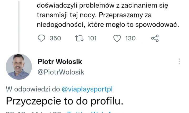 ODPOWIEDŹ Piotra Wołosika pod TWEETEM Viaplay XD